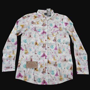 Cruel Girl's Long Sleeve Western Print Pearl Snap Shirt White